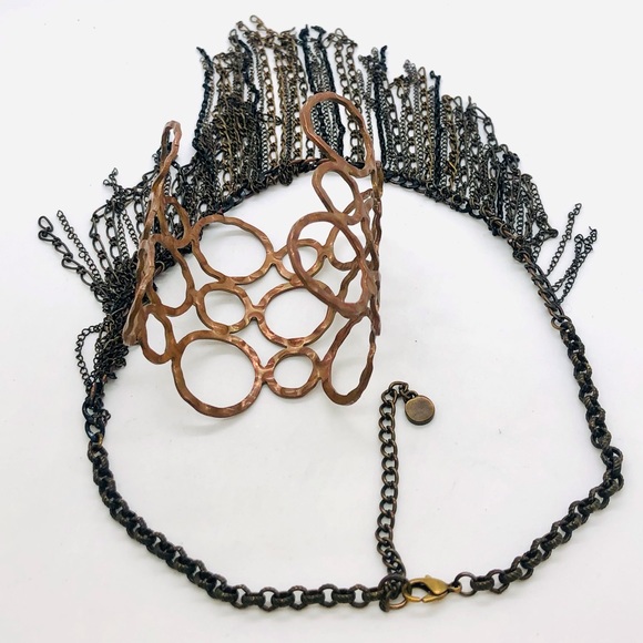 Vintage Fringe Chain Necklace & Modernist Wide Cuff Bracelet - Picture 15 of 16